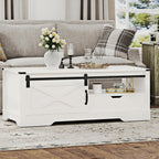Farmhouse Coffee Table With Storage And Sliding Barn Door, 48 in, White