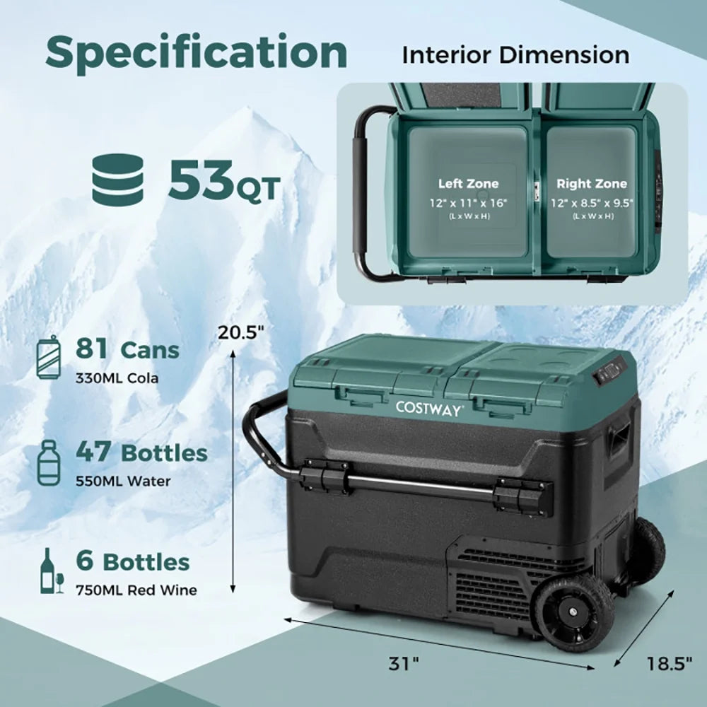 Spaco Dual-Zone 53QT Portable Car Refrigerator Freezer