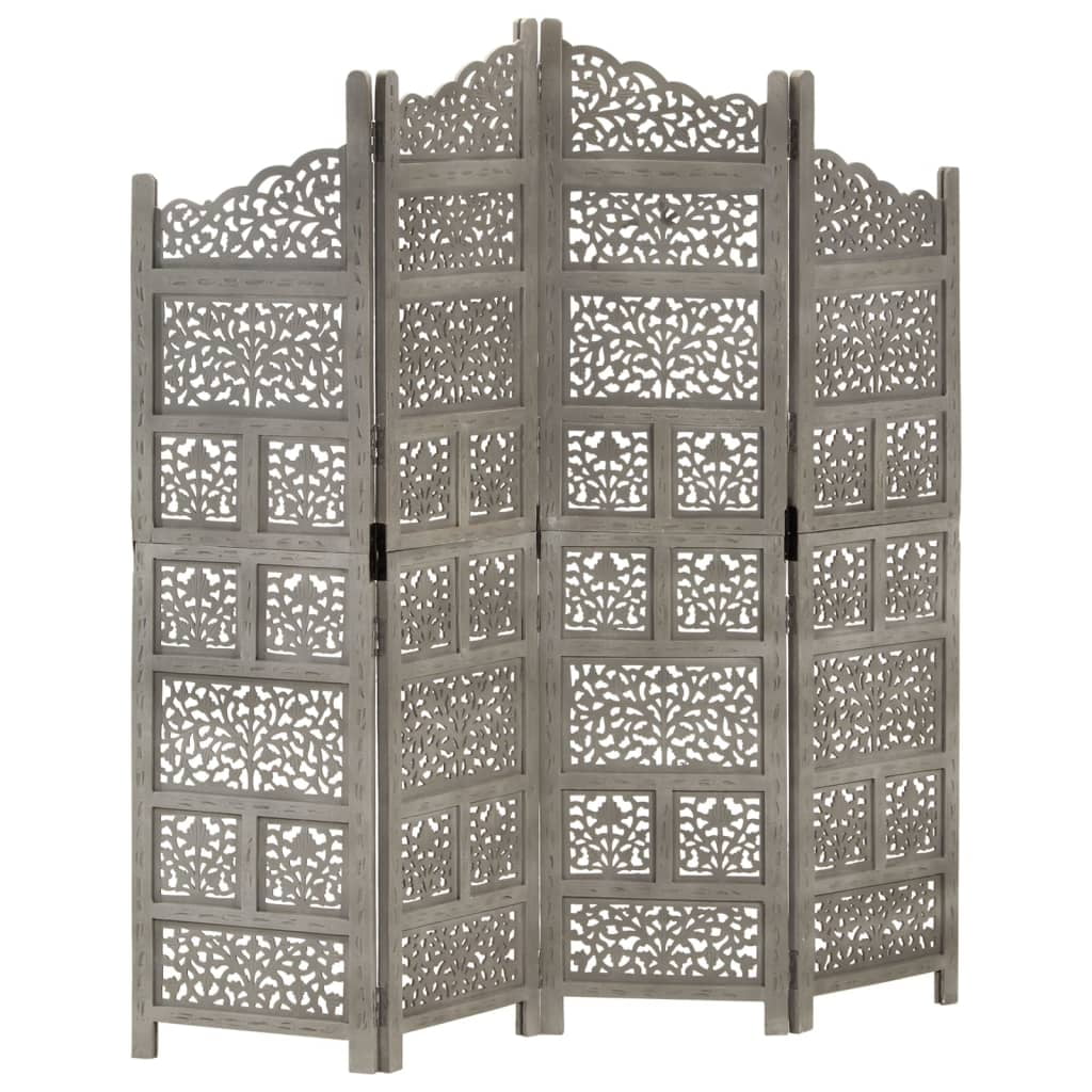 vidaXL 4-Panel Folding Privacy Screen, Solid Mango Wood, 63 x 65 in - Brown