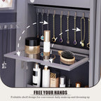 FREDEES Standing Jewelry Cabinet With Full-Length Mirror, Lights, Engineered Wood, Gray, 14 in D x 15 in W x 64 in H