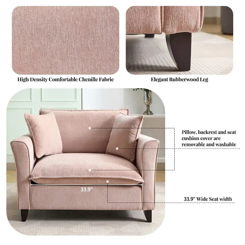 Oversized Chenille Fabric Armchair With 33.9 in Wide Seat Cushion