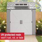 Rubbermaid Resin Outdoor Storage Shed With Floor, 7 x 7 Ft, Gray