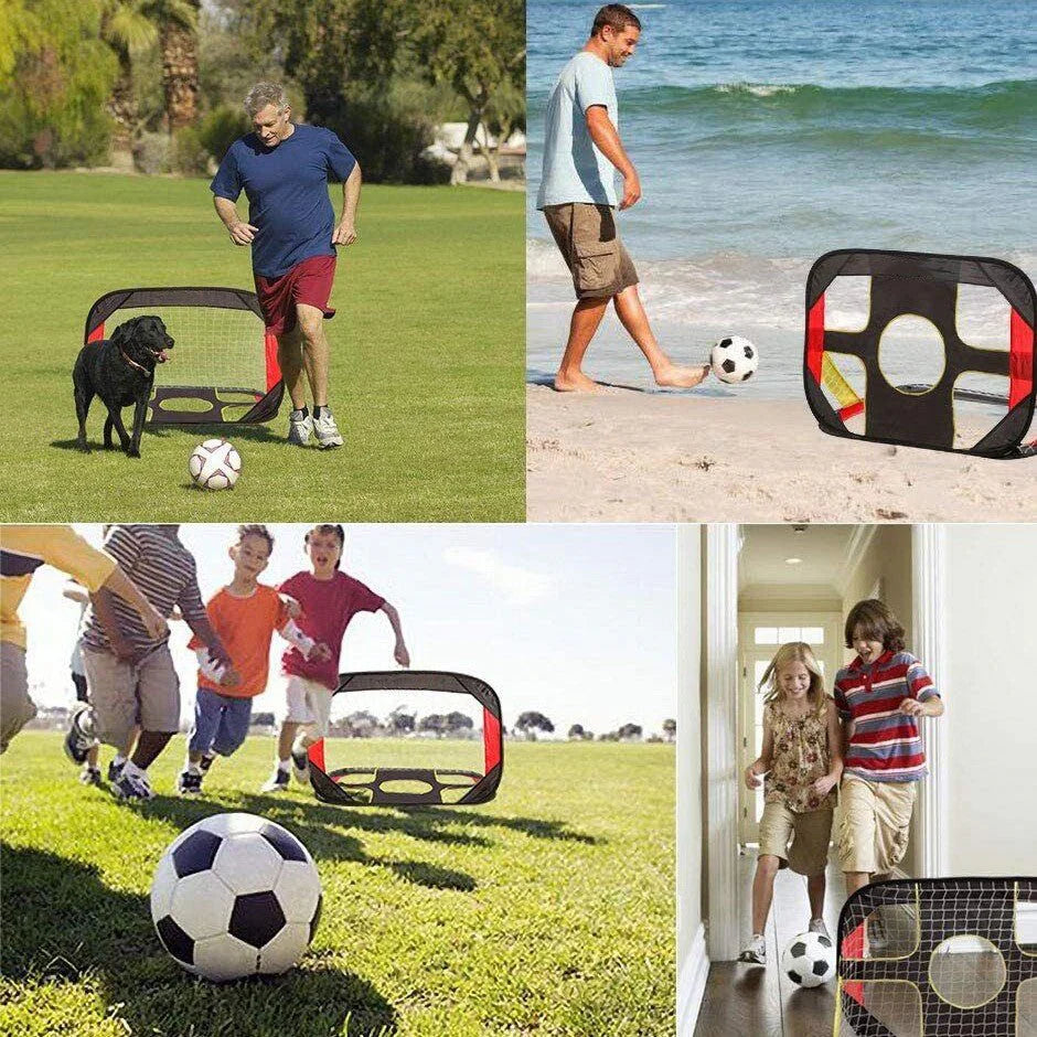 2-In-1 Kids Pop-Up Football Soccer Goal Net, 40in x 28in x 28in, Black - With Portable Bag