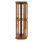 Corner Curio Display Cabinet With Lights, Mirrored Back And 6 Tempered Glass Shelves