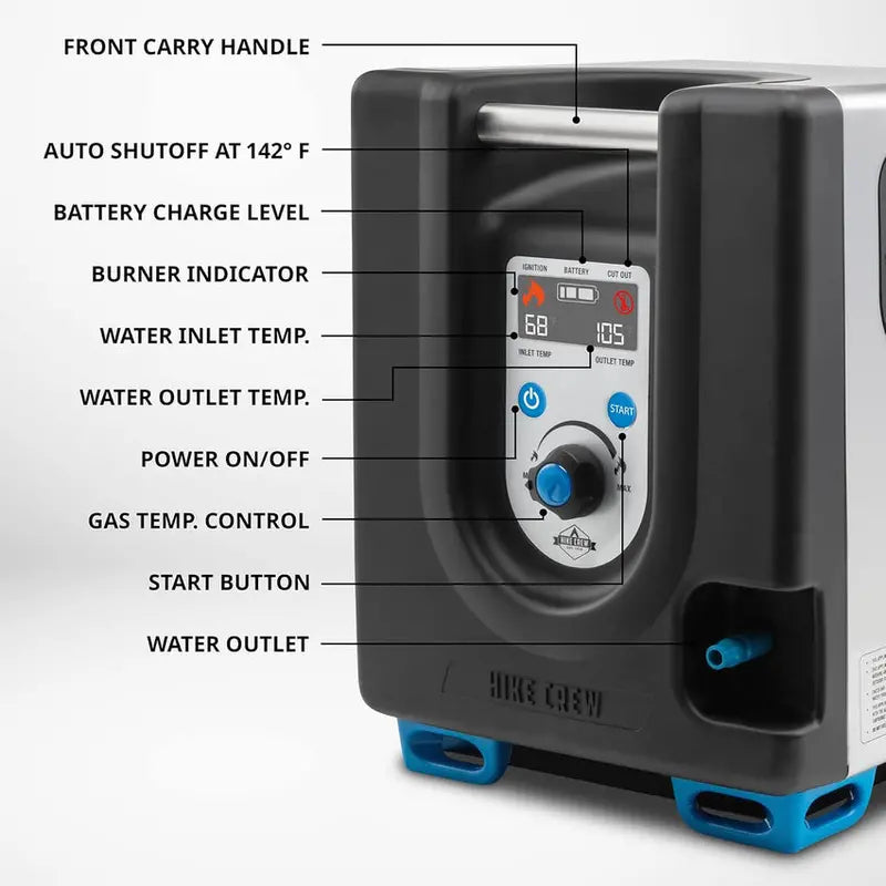Portable Propane Water Heater And Shower Pump With LCD Display And Carry Case