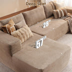 ovios 104in L-Shape Sectional Sofa With Chaise, Grey Plush Corduroy Fabric