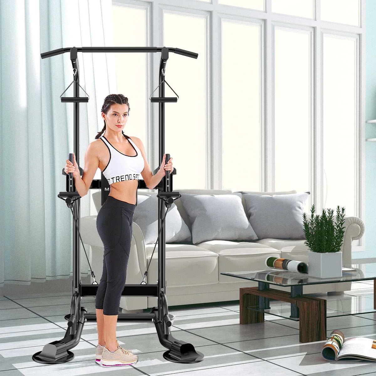 Tappio Power Tower Dip Bar Station Pull Up Bar Stand With Backrest, 400lb Capacity