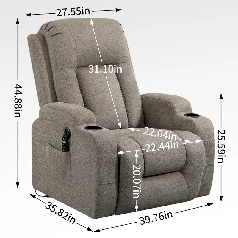 Lazy Boy Power Lift Recliner Chair With Massage, Lumbar Heating, USB Port And Cup Holders - Single Motor
