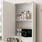Makeup Vanity Dresser With Tri-Fold Mirror, Glass Top And 15 Bulbs - 40.2 x 53.6 x 19.7