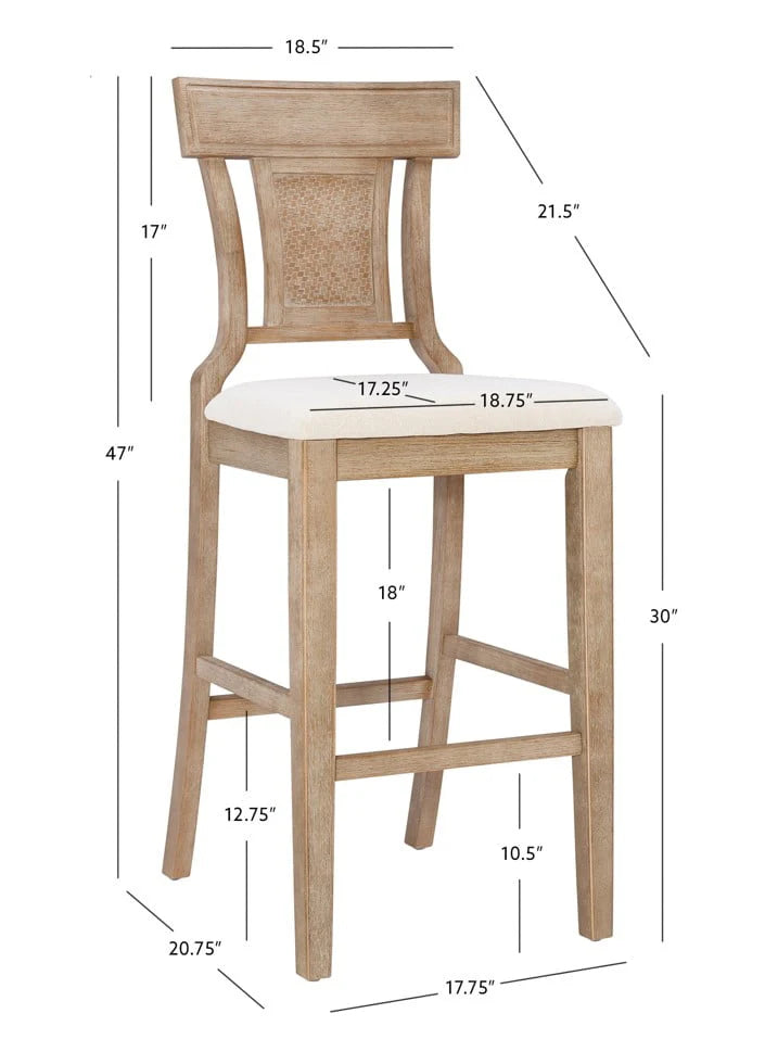Linon Bar Stool 30 inch Rustic Brown Finish With Beige Fabric - Rylan