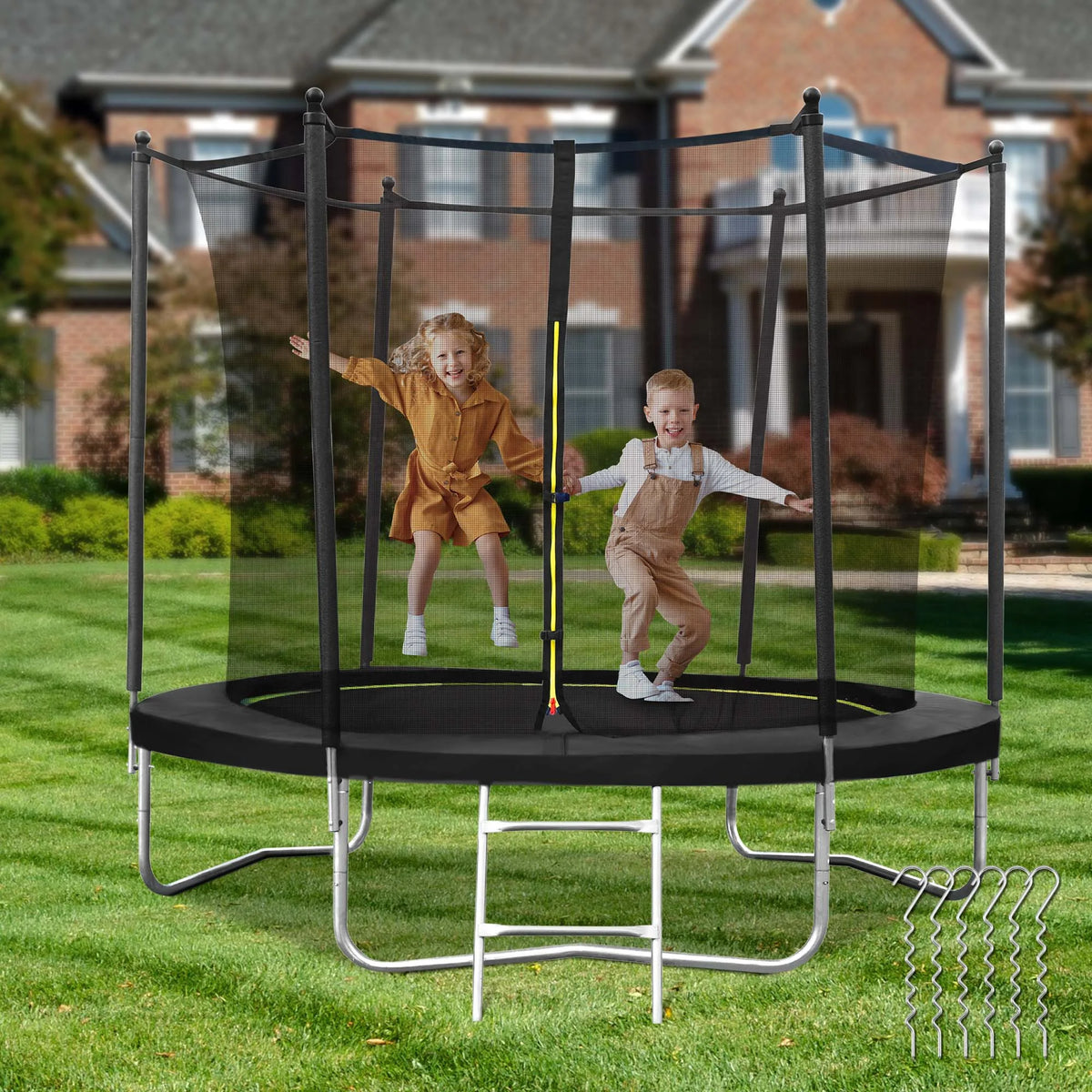 MARNUR Kids' Trampoline 8 ft With Enclosure Net, Ladder And Wind Stakes - 330 lbs Weight Capacity