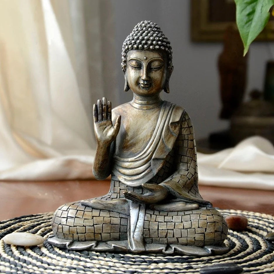 Handmade Buddha Statue Abhaya Mudra - 21.5cm x 17.5cm x 10.5cm / 8.5 inch x 6.8 inch x 4.1 inch
