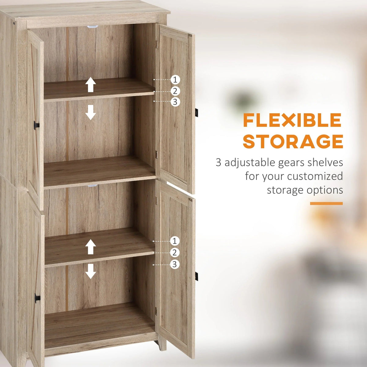 HOMCOM Freestanding 4-Door Kitchen Pantry Storage Cabinet, 72in, 4-Tier - Adjustable Shelves
