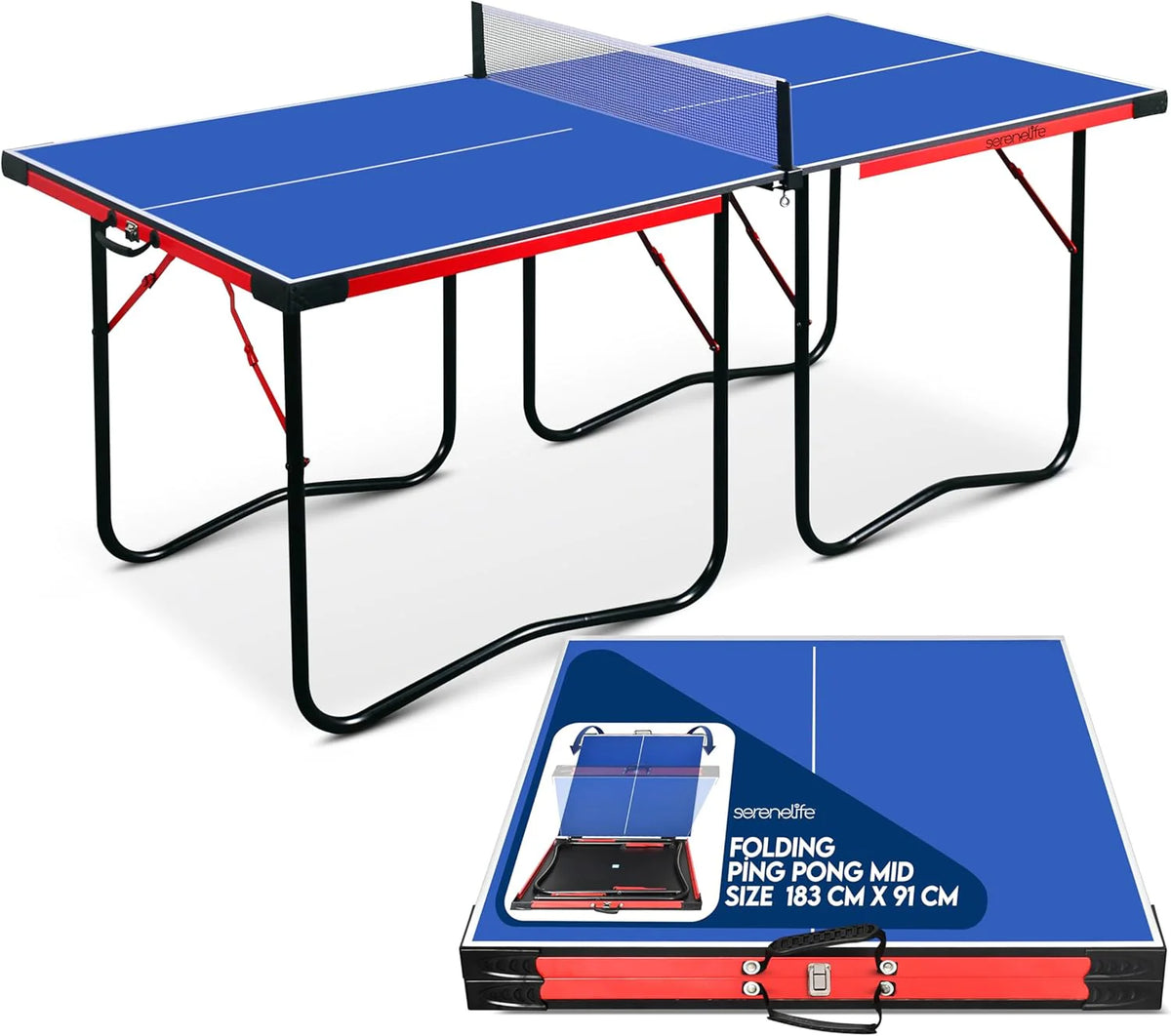 Foldable Table Tennis Table Set, 6 ft x 3 ft, Blue