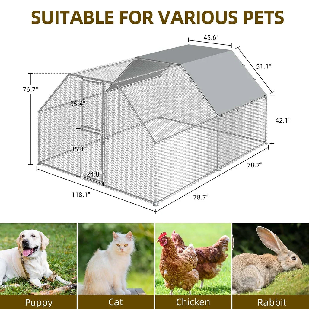 Dextrus Metal Chicken Coop With Waterproof Cover And Wire Mesh, 13.1 x 9.8 x 6.4 ft