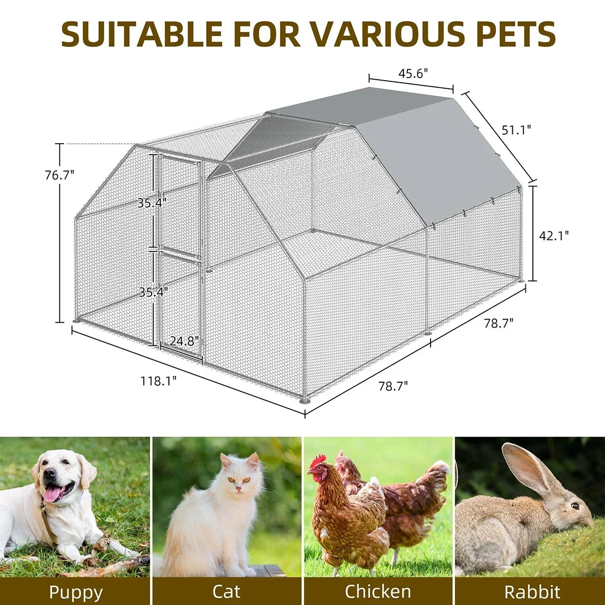Dextrus Metal Chicken Coop With Waterproof Cover And Wire Mesh, 13.1 x 9.8 x 6.4 ft