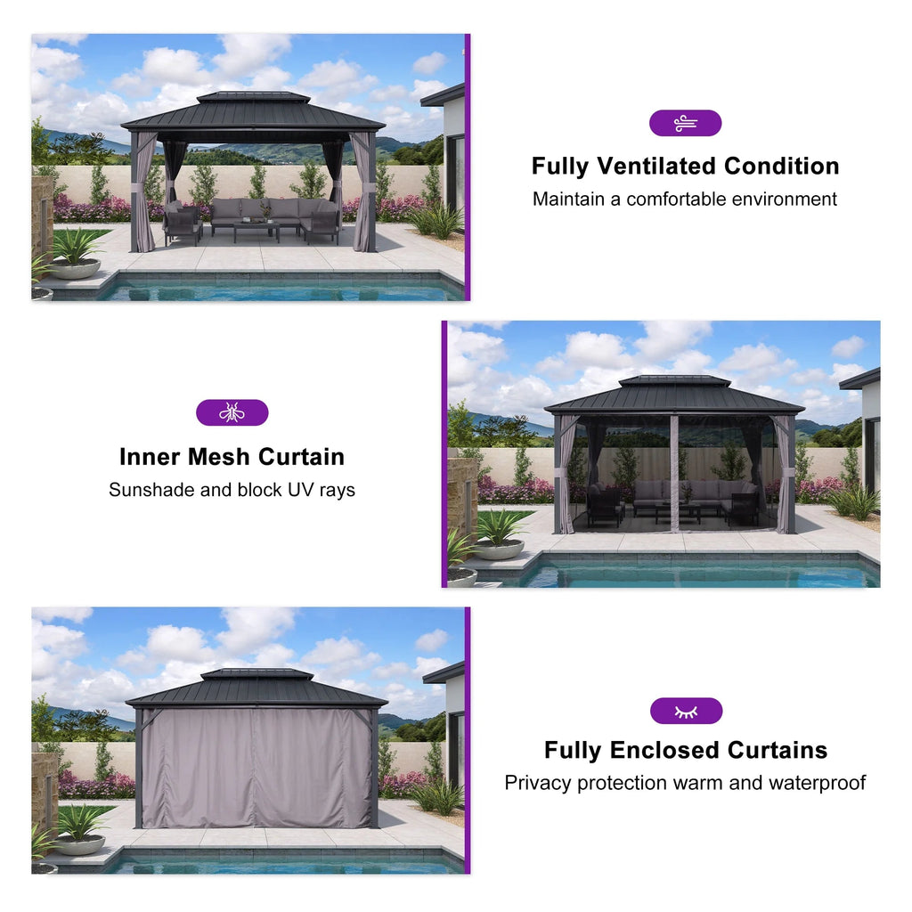 PURPLE LEAF Outdoor Hardtop Gazebo, 8' X 8', Galvanized Steel Double Roof, Aluminum Frame, Grey