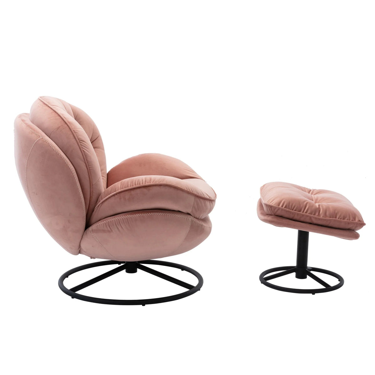 Velvet Swivel Accent Chair With Ottoman Set, Pink, 31.73 x 33.5 x 33.78 Inches