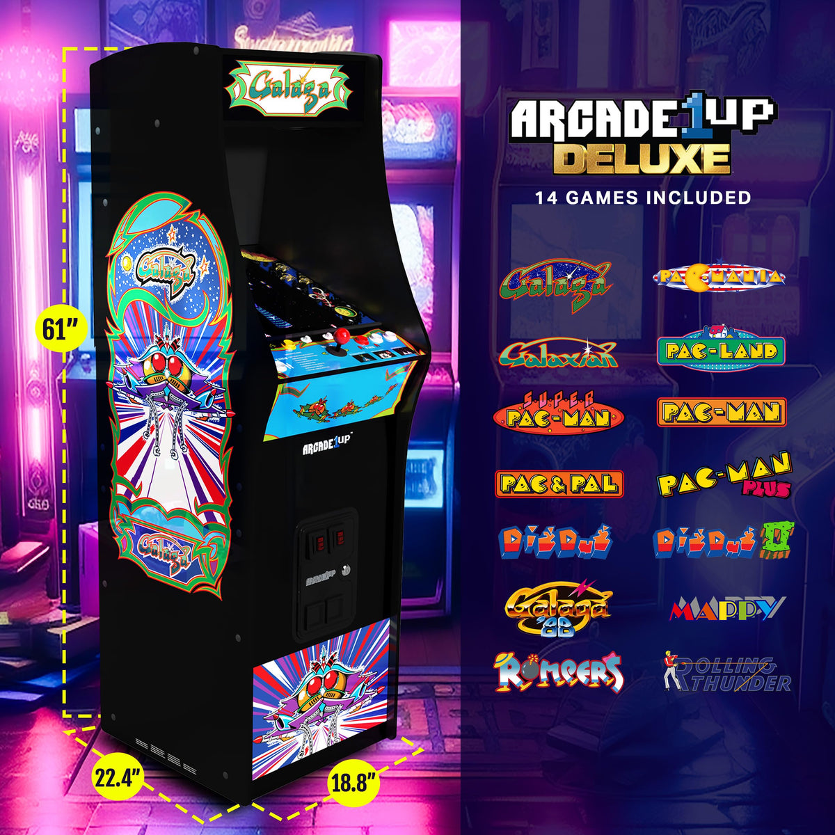 Arcade1Up Galaga Deluxe Arcade Machine - 5 Foot Tall Stand Up Cabinet