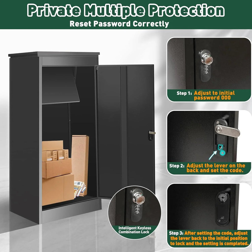 Gaonala Steel Package Delivery Box 19.6x14.4x44.9in Lockable Weather-Resistant Black