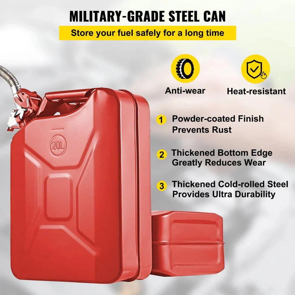 VEVOR Steel Jerry Fuel Can 5.3 Gallon/20 L, 2 Count, Red - 2X20LRED