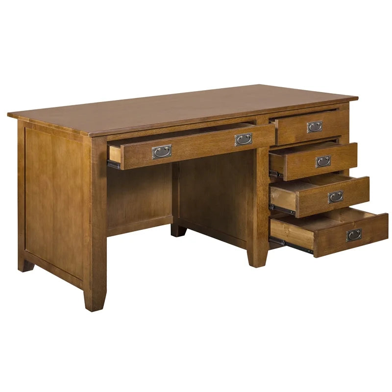 Mission Quarter Sawn Oak 5-Drawer Library Desk - Michael's Cherry