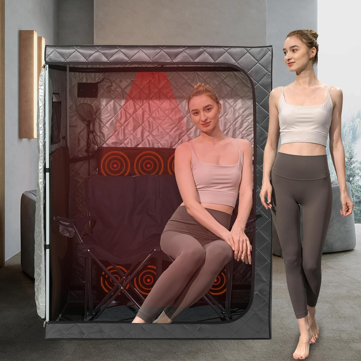 Portable 2-Person Infrared Sauna Tent With 2 Foldable Chairs, Remote Control, 1600 Watt, 140 Fahrenheit
