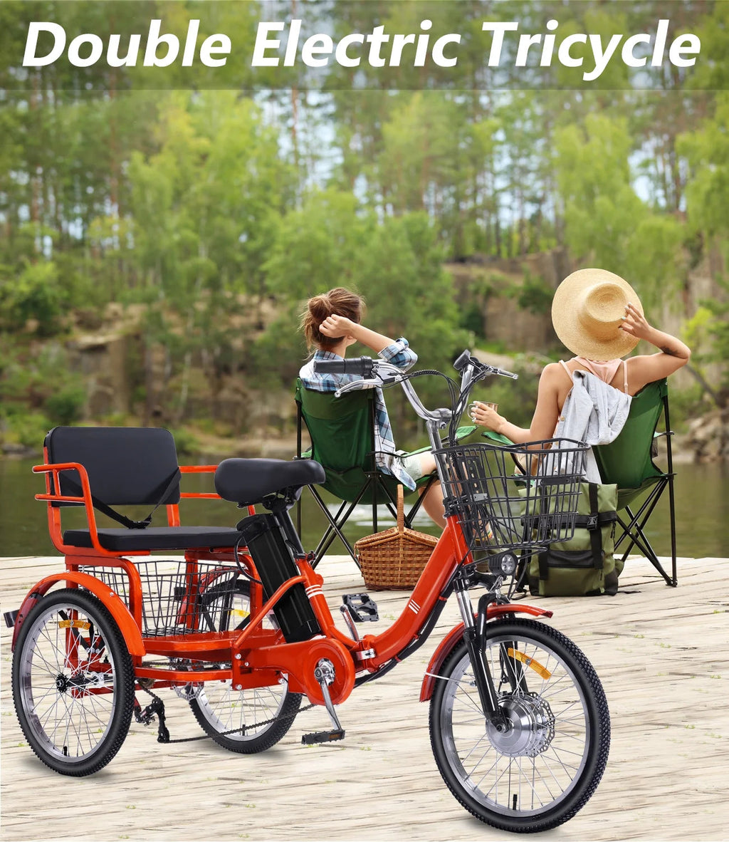 NOMIGO Folding Electric Tricycle for Adults, 3 Wheel, 350W, 48V13AH Lithium Battery, Orange