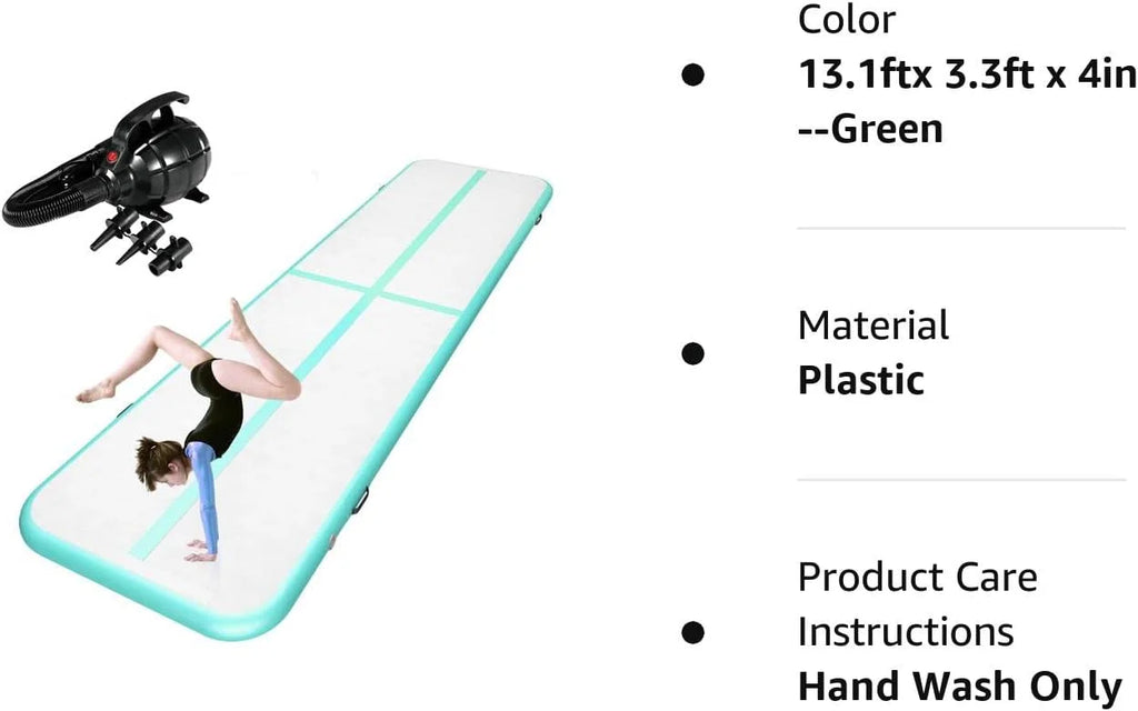 Inflatable Gymnastics Tumble Track Air Mat, 10FT/13FT/16FT, 4 Inches Thick - With Electric Air Pump