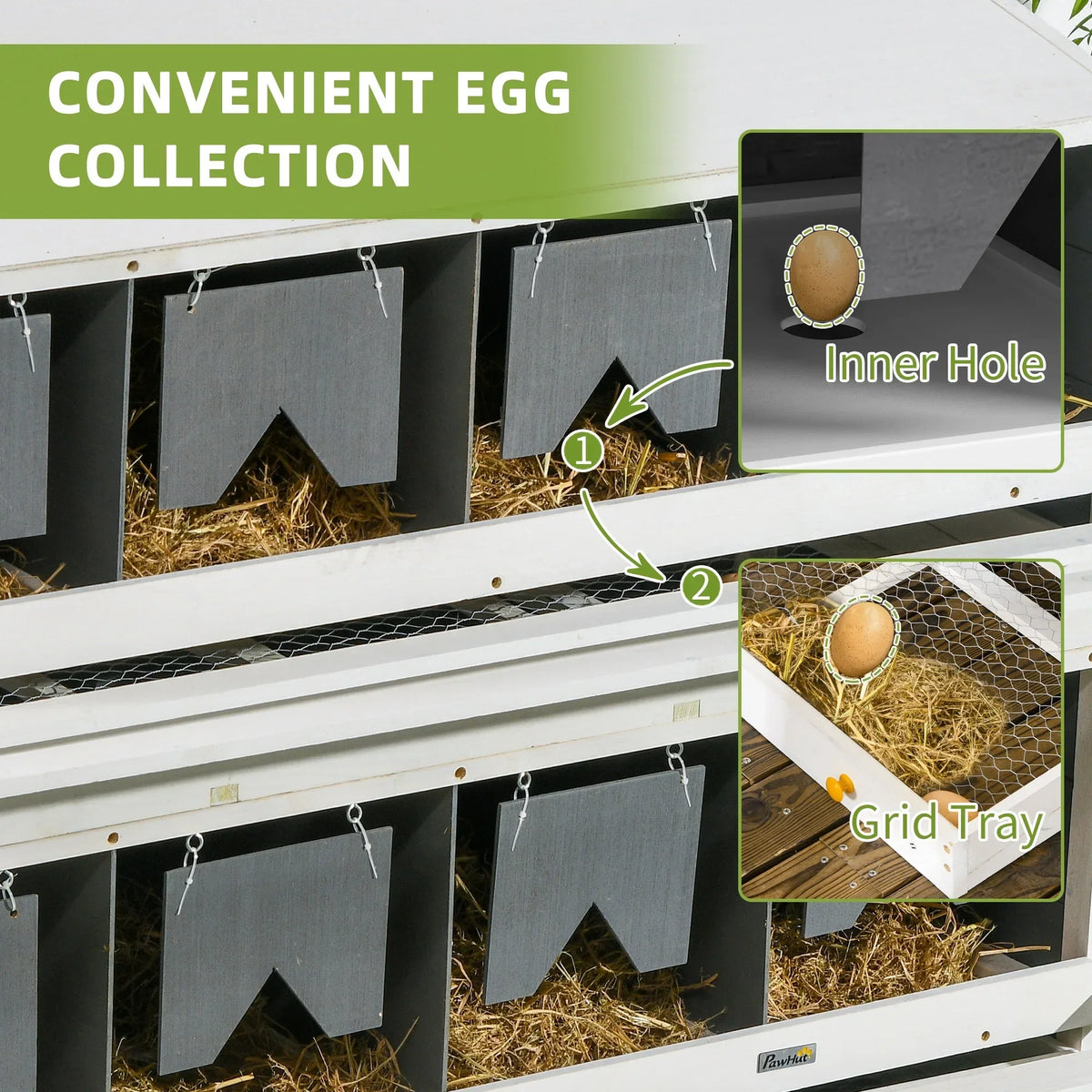 PawHut Chicken Nesting Boxes With 2 Egg Collection Trays, 8 Compartments