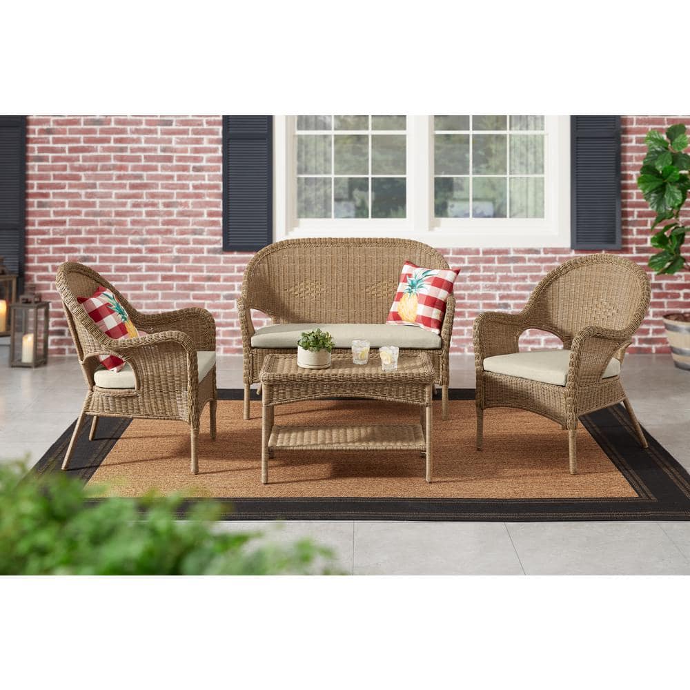 Hampton Bay Rosemont Stackable Outdoor Patio Lounge Chair With Putty Tan Cushion - 65-91-1BR-996