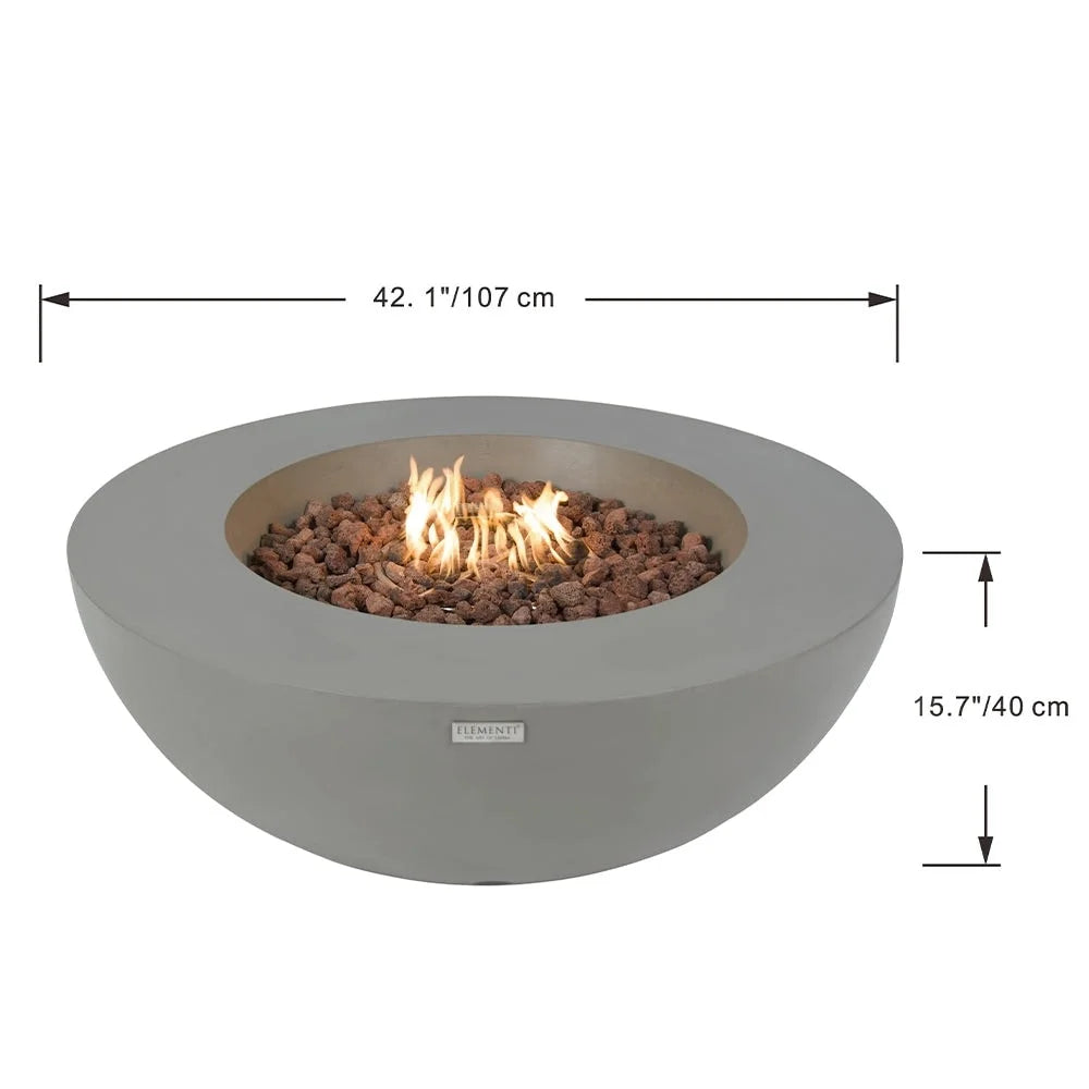 Elementi Outdoor Lunar Fire Bowl 42 Inches Grey Glass Reinforced Concrete Natural Gas Fire Pit Table