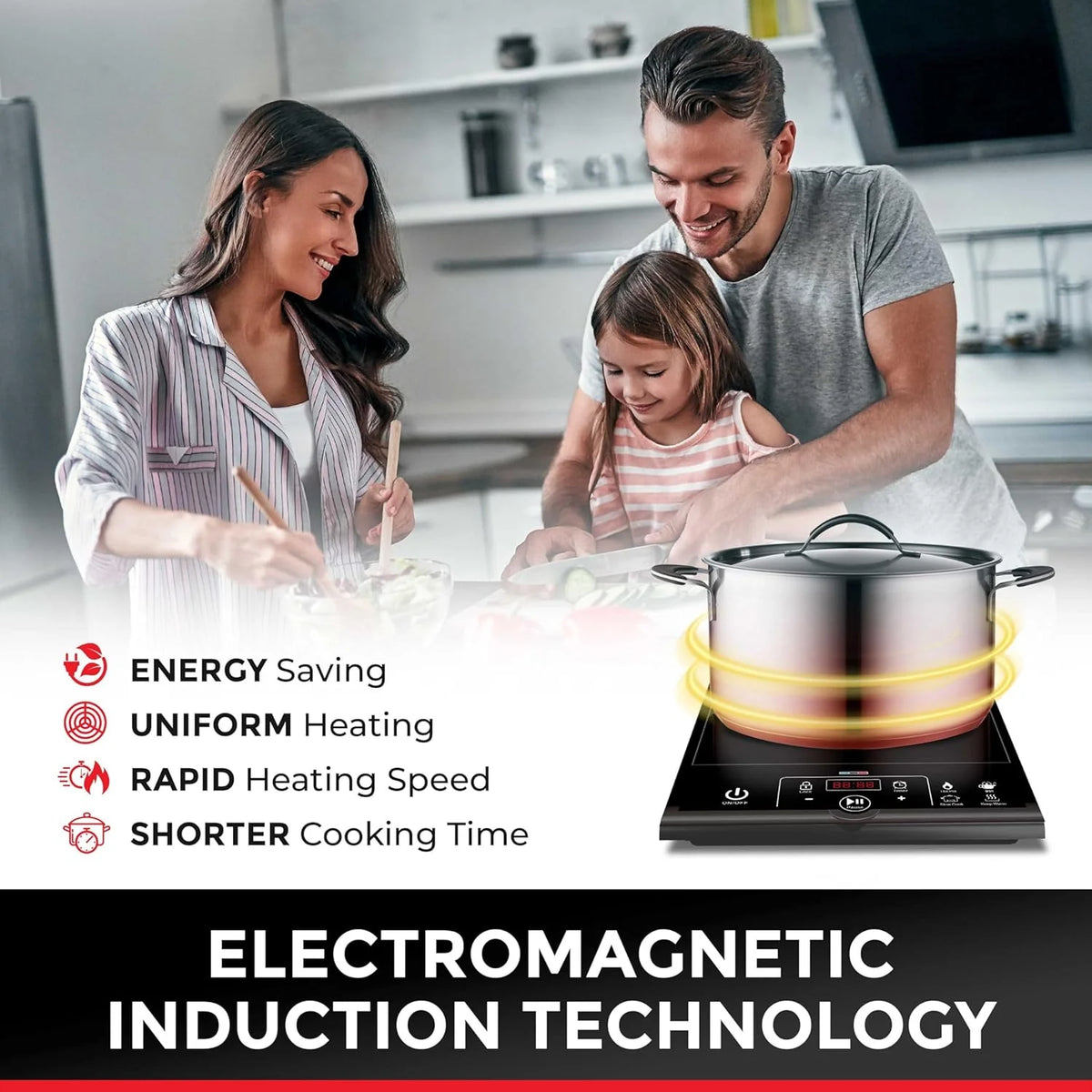 RapidTherm Portable Induction Cooktop Hot Plate, 1800W, 8 Temperature Levels