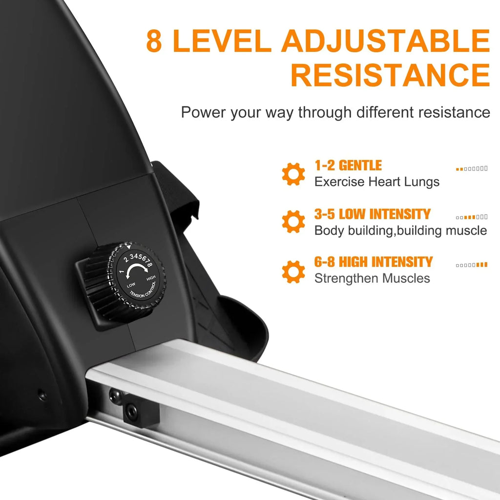 FISUP Magnetic Rowing Machine With 8 Level Adjustable Resistance, Black - RMF7