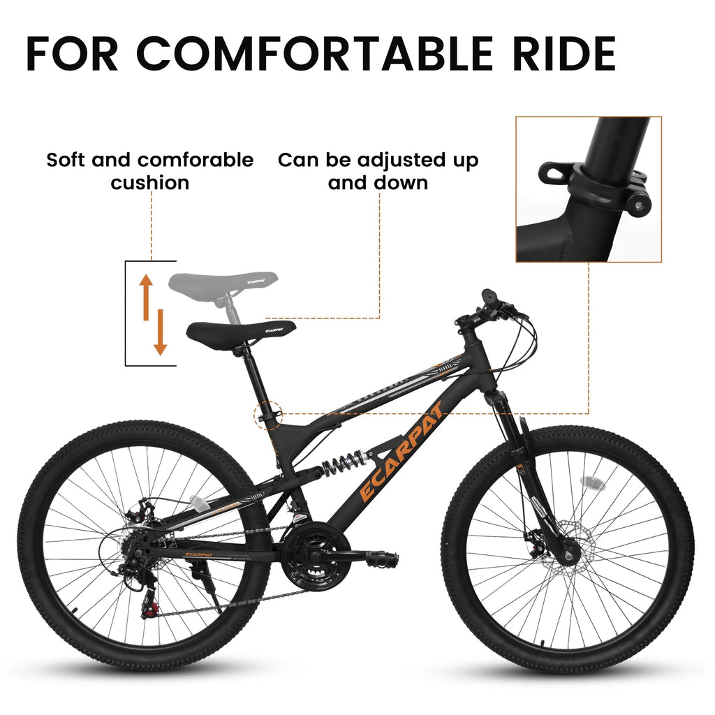 26 Inch Full-Suspension Mountain Bike, 21-Speed, 26x16 Inch Carbon Steel Frame