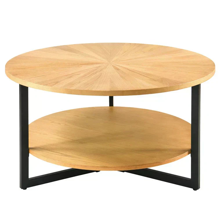 Round Coffee Table With Storage Shelf - 33.5 in