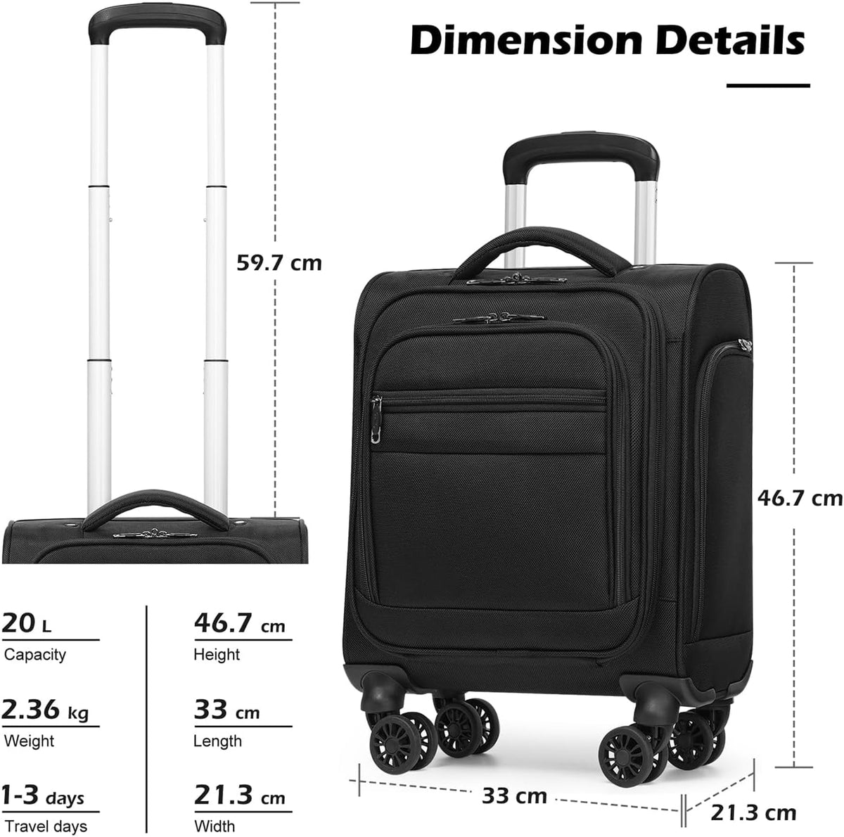Underseat Carry-On Softside Spinner Luggage - Underseat-14-Inch-Plus