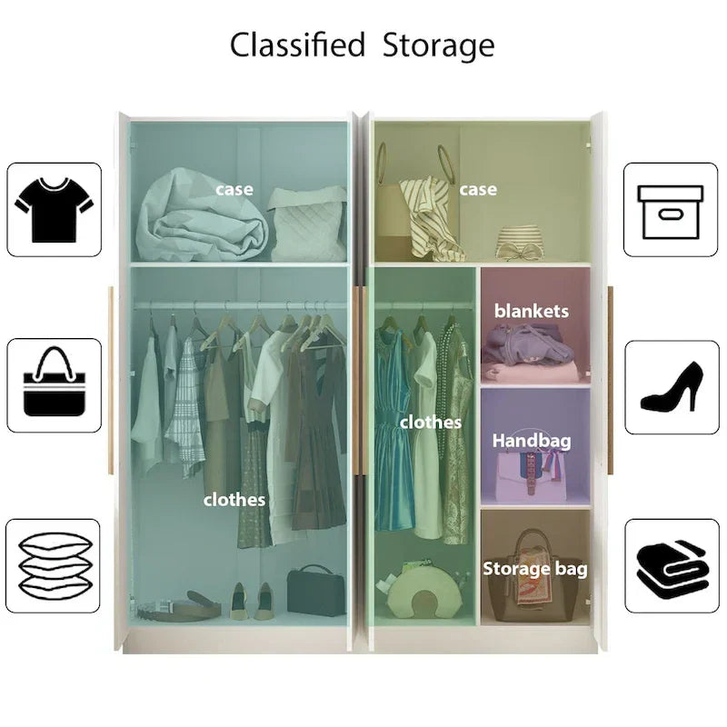 FUFU&GAGA Freestanding Solid Wood Wardrobe Closet With Storage Shelves
