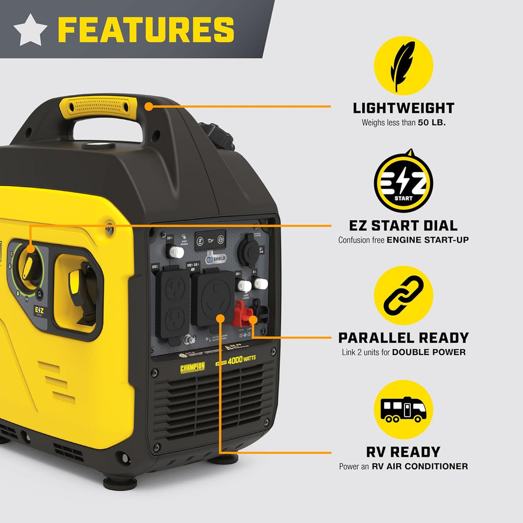 Champion Power Equipment 4000-Watt RV Ready Portable Inverter Generator With Quiet Technology And CO Shield