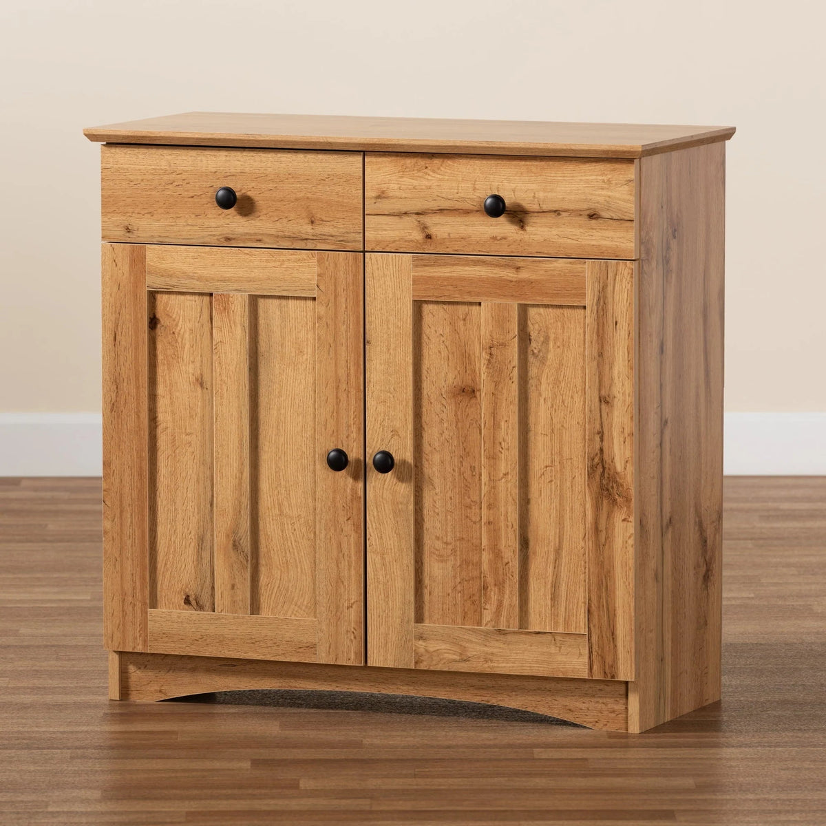 Baxton Studio 2-Door Buffet Kitchen Cabinet, Oak Brown Finished Wood - Lauren