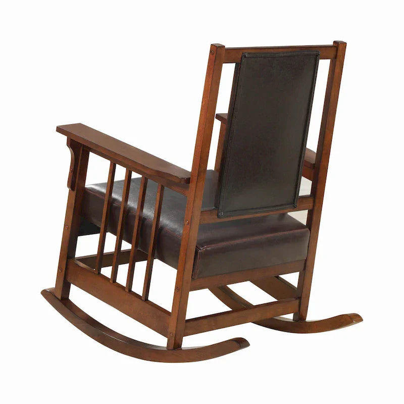 Mission Style Rocking Chair With Leather Upholstered Seat And Back - Tobacco And Dark Brown