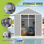 Seizeen Resin Outdoor Storage Shed With Floor, Light Gray, 82 in H