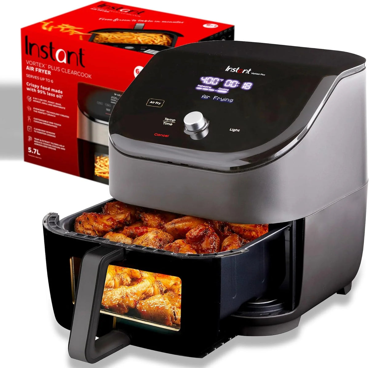 6 Liter Air Fryer With Clear Viewing Window, Digital Touchscreen And Black Exterior