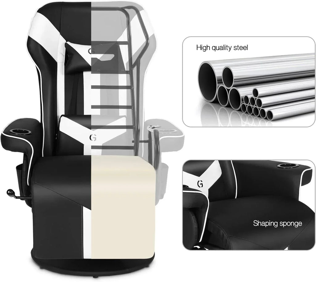 King Throne Ergonomic Gaming Chair With Footrest, Headrest, Lumbar Support, Cupholders, Black White