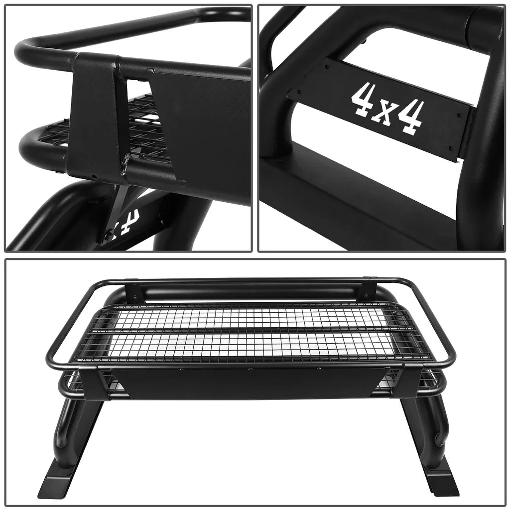 DNA Motoring Toyota Tacoma 2015-2019 Truck Bed Aluminum Roll Bar With Roof Cargo Rack, 3 in Tubing - TCRB-002