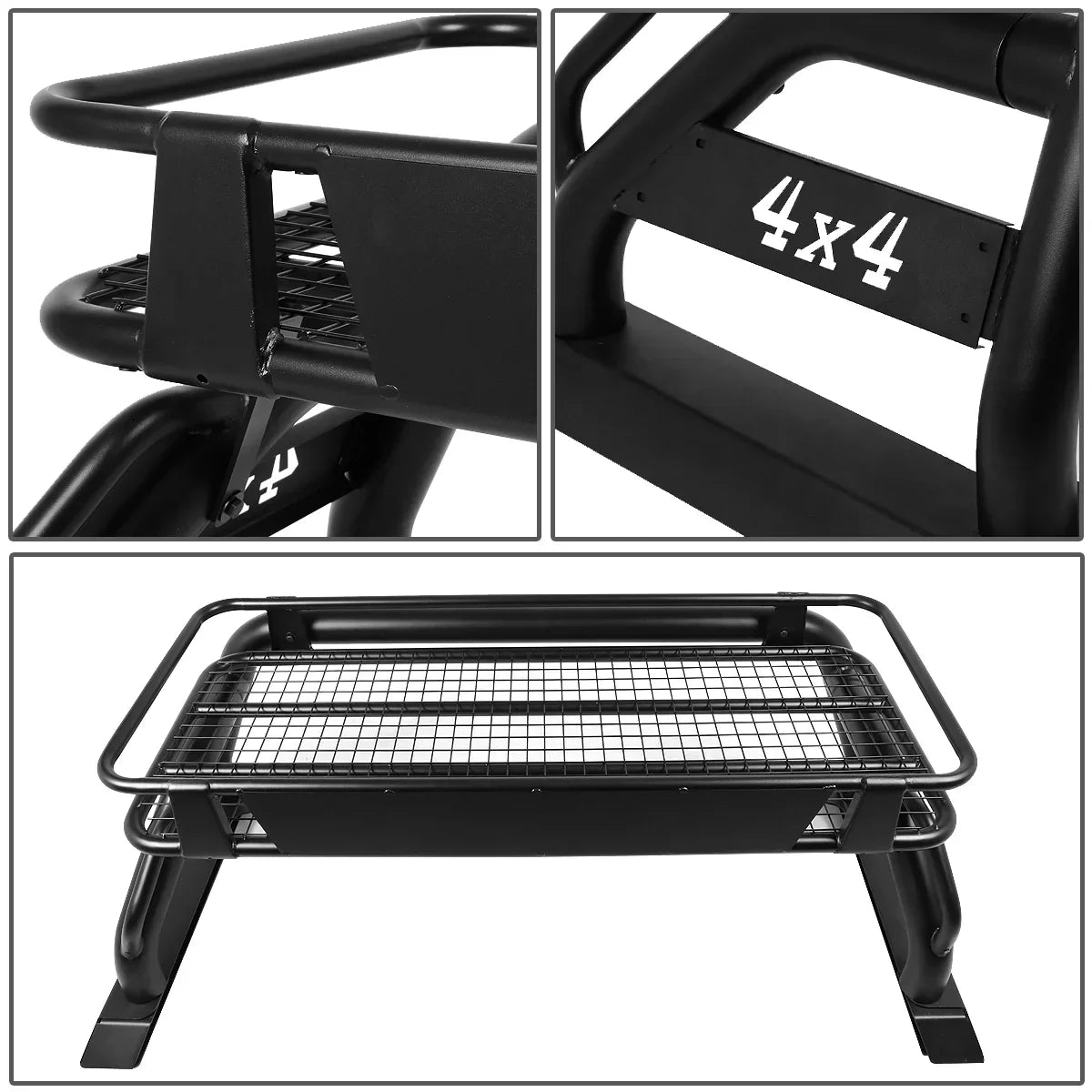 DNA Motoring Toyota Tacoma 2015-2019 Truck Bed Aluminum Roll Bar With Roof Cargo Rack, 3 in Tubing - TCRB-002
