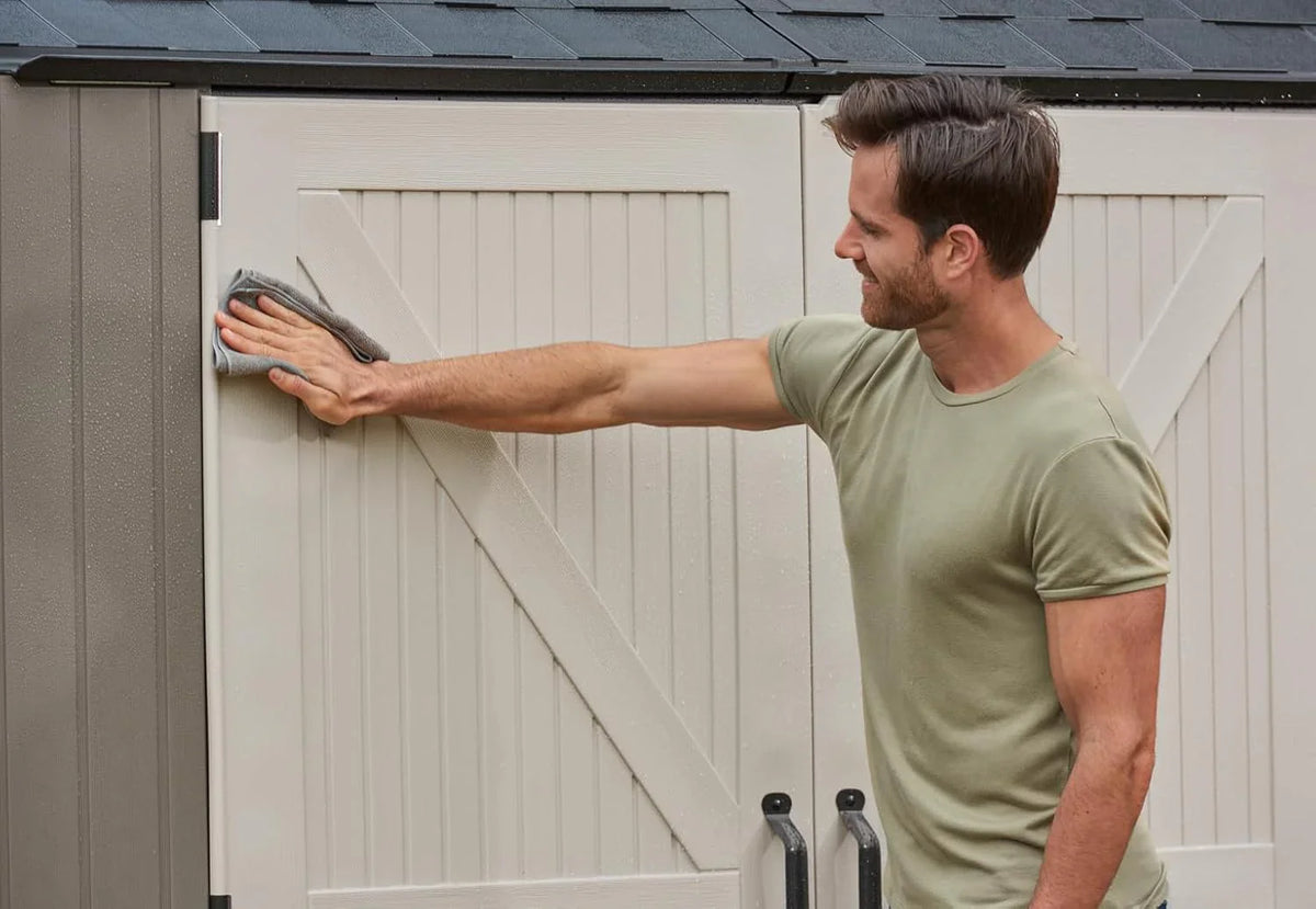 Rubbermaid Resin Outdoor Storage Shed With Floor, 7 x 7 Ft, Gray