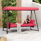 TQKVIPI 4 Person Outdoor Porch Swing Bed With Adjustable Backrest Canopy - 800 lbs Capacity