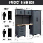 HPDMC 7-Piece Metal Garage Cabinet System With 4-Drawer Roller Cabinet, 47.2 in Workbench And Pegboards