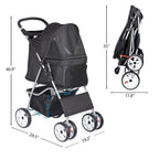 Foldable Cat/Dog Pet Stroller With 4 Wheel, Storage Basket, Cup Holder - Black